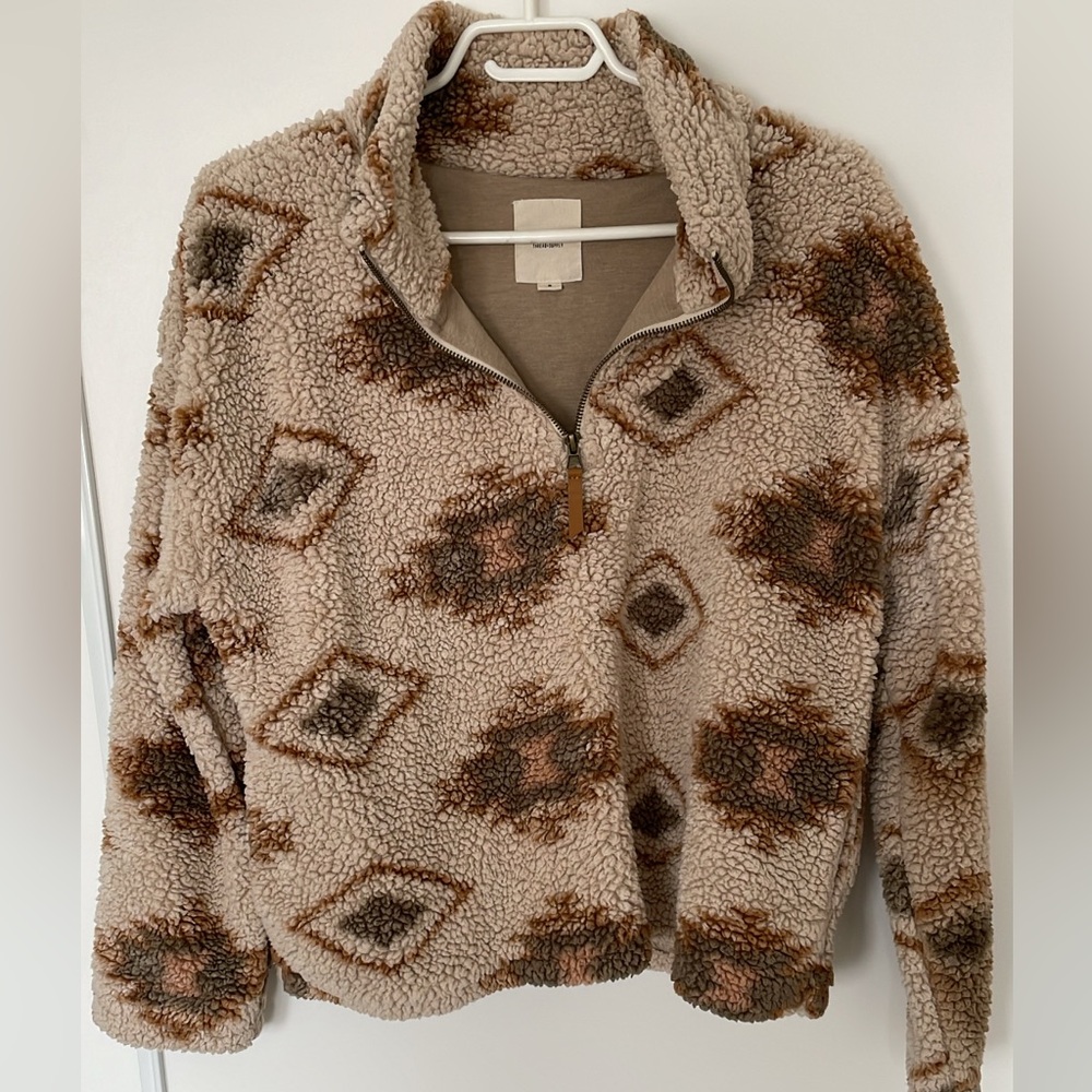 Cozy Geometric Patterned Sherpa Pullover